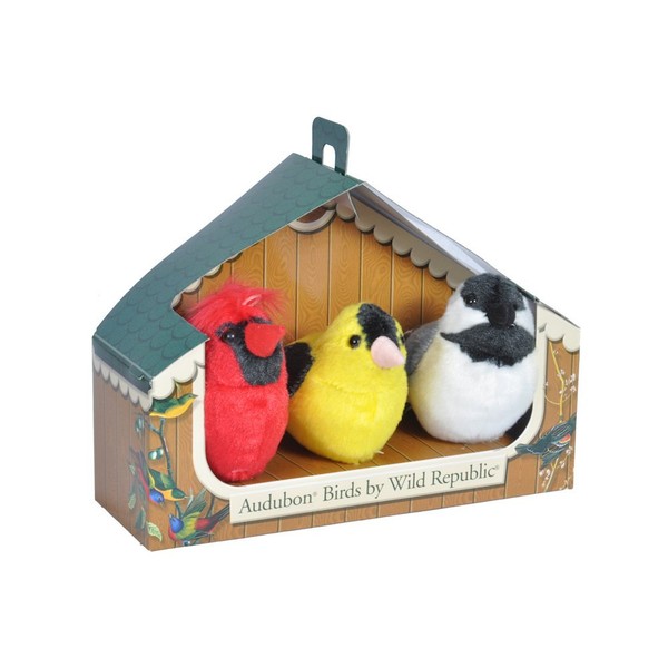Wild Republic Audubon Birds Collection with Authentic Bird Sounds, Northern Cardinal, American Goldfinch, Chickadee, Bird Toys for Kids and Birders