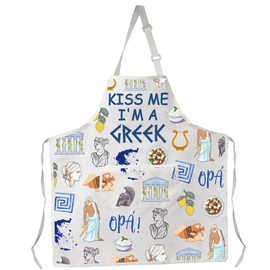 Greek Cooking Apron Kiss Me I'M A Greek Kitchen Apron Greece Kitchen Accessories Housewarming Apron with Pocket (I'M A GREEK apron ca)