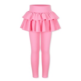 WELAKEN Girls' Skirted Leggings Kid Athletic Stretchy Workout Yoga Pants,Pink,6-7Y