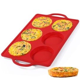 CAKETIME Muffin Top Pan Non Stick,4 Inch Metal Frame Round Egg Baking Pan for Oven English Muffins, Whoopie Pies, Corn Bread, Egg Bites, Breakfast Sandwiches Tarts Red
