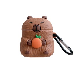 Earphone Case for AirPods Pro/Pro 2, Cute Holding Orange Calm Capybara Soft TPU Silicone Cover, Lovely Brown Capybara AirPods Pro 2 Cover Protective Skin Protector