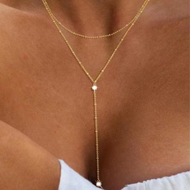 Gold Lariat Necklace for Women Chain Drop Necklaces Y Shaped Pendant Dainty Gold Jewelry Layered Necklace For Women Gift