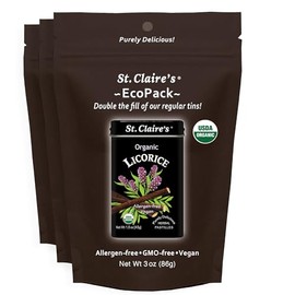 St. Claire’s Organic Licorice Pastilles – 3-Pack EcoPack, 3 oz Each | Certified Organic, Vegan, Gluten-Free, Allergen-Free, Non-GMO, Low Calorie, Plant-Based | Made in USA