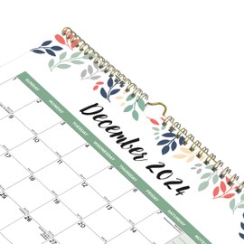 Blueline® 2025 Colorful Three-Month Wall Calendar, 14 Months, December 2024 to January 2026, Gold Twin-Wire Binding, 12.25" x 27", Leaves Design (C171129-25)