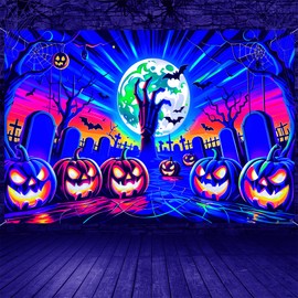 Póster de telón de fondo de Halloween con telón de fondo de Halloween con luna de calabaza para decoración de fiestas, accesorios de cabina de fotos de 71 x 43 pulgadas