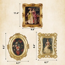 Thyle 3 Pcs Vintage Picture Frames Victorian Decor Gold Vintage Frame Wall Hanging Antique Photo Frames Tabletop Ornate Gold Frames for Gallery Victorian Art Wall Decor, 3 Styles(Gold)
