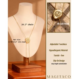 Magitaco Adjustable Lariat Long Necklace, Cowboy Hat Bolo Tie for Women, 14k Gold Plated Western Cowgirl Accessories Elegant Y Shaped Fashion Jewelry