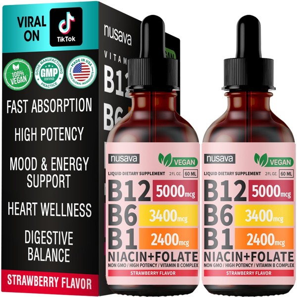 (2 Pack) Vitamin B12 and B6 Liquid Drops, B12 Sublingual