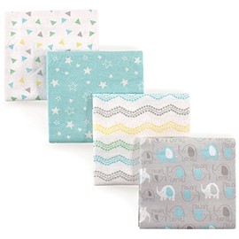 Luvable Friends Mantas unisex de franela de algodón para bebé, paquete de 4 unidades, talla única