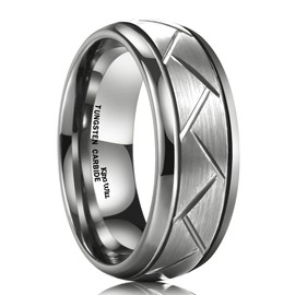 King Will TYRE Men's 8MM Silver Domed Grooved Tungsten Carbide Ring Brushed Wedding Band 10.5
