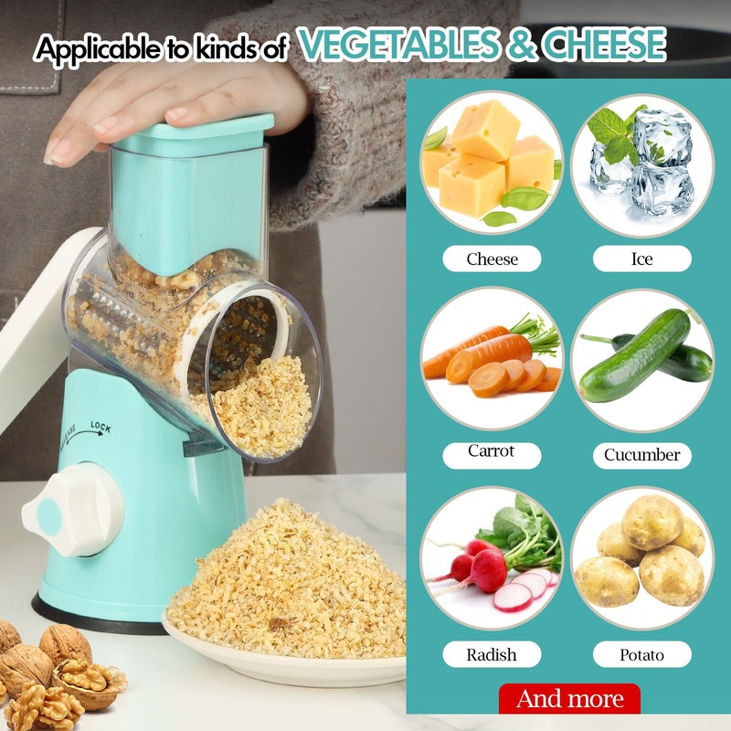 Ourokhome Rotary Cheese Grater Hand Crank, Kitchen Shredder Speed Mandolin