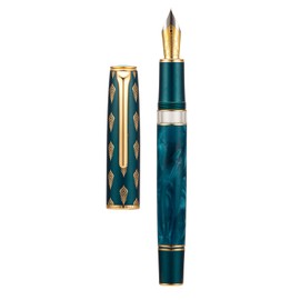 Hongdian N7 Grey Resin Piston Fountain Pen Rabbit Cap, Iridium Long Blade Nib Classic Pen Smooth Writing Pen with Metal Box