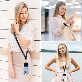 Lousrnman Phone Lanyard, Universal 2× Crossbody Cell Phone Lanyard for Women, 2× Phone Wrist Strap and 8× PVC Patch Compatible with Most Phones (Black Gray)