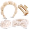 VELSCRUN 5 Pcs Khaki Puffy Sponge Spa Headband Bow Tie