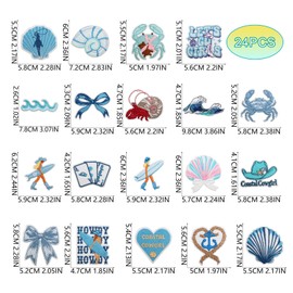 24pcs Coastal Cowgirl Iron On Patches for Hats,embroidered patches hat heat press,Summer Ocean Embroidered Blue Patches for Girls,Cute Sea Beach Embroideried Patches Aesthetic Sew on for Jackets Jeans