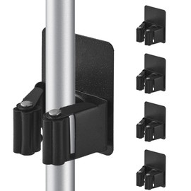 Cokshy 4 Pcs Stainless Steel Broom Holder, Heavy Duty Garden Tool Organizer Rack Rake, Rust Resistant Broom Holder Wall Mount for Kitchen Bathroom Closet Garden Garage, Black