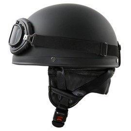 H110 Vintage Motorcycle Helmet with Goggles - Sizes XS to XL - Colours White, Glossy Black or Matte Black, M (57-58cm), matt black