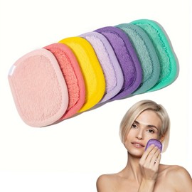 Sugeru® Flannel Make-Up Pads Washable Set of 7 with Laundry Bag, Reusable Cotton Pads, Soft Make-Up Pads that are Gentle on the Skin, Make-Up Wipes Suitable for All Skin Types (7 Colours Set)