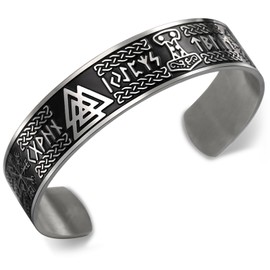 VASSAGO ASSAGO Wikinger armband für Männer Frauen Nordische Runen Mjolnir Vegvisir Kompass Triskele Valknut Helm von Amulett-Manschetten schmuck mit keltischem Knoten (Viking Armband-S)