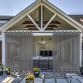 Heavyoff Outdoor Curtains for Patio Waterproof Grey Sheer Curtains Indoor Divider Privacy Light Filtering Top & Bottom Grommet for Patio, Porch, Gazebo, Deck, 1 Panel, W52 x L96