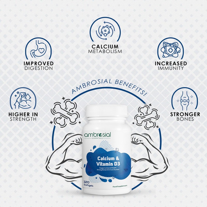 Ambrosial Calcium & Vitamin D Supplement, High Potency, High Strength
