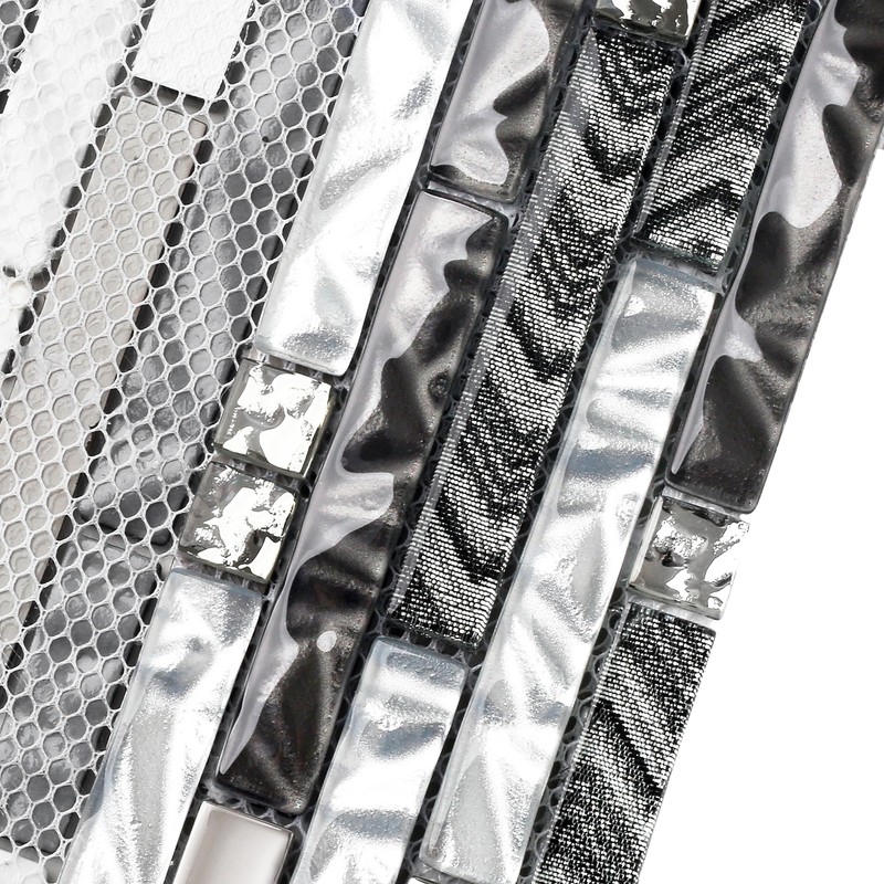 Elephantile Black & White Glass Linear Tile for Kitchen Backsplash