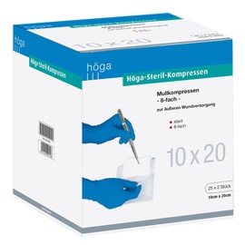 HÖGA Sterile Compresses Sterile Gauze Compresses Sterile 10 x 20 cm Pack of 25, 8 Speed, en 14079 Type 17