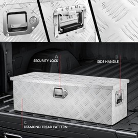 DNA MOTORING Truck Tool Box Lockable Storage Box, Truck Bed Tool Box Truck Bed Organizer Aluminum Truck Tool Boxes for Bed of Truck, w/Lock & Keys, 31" L X 13" D X 11.5" H Silver, TBOX-T5-010-ALU