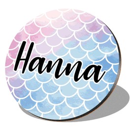 1 x Round Coaster - Name Hanna Mermaid Scales Fish Sea Letter Lettering Initial Cork Backed MDF Glossy Tea Coffee Accessory #279729