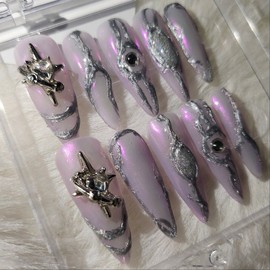 [Handmade Nail Tips] Purple Bang - Coffin Egg / [수제네일팁] 퍼플뱅 - 코핀에그