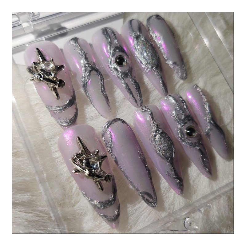[Handmade Nail Tips] Purple Bang - Coffin Egg / [수제네일팁]
