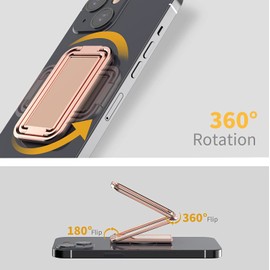 QZCQLLM Phone Ring Holder Finger Kickstand 360°Rotation Ultra-Thin Cell Phone Back Grip Foldable Cellphone Stand Universal Magnetic Car Mount (Rose Gold)
