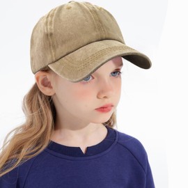 Lynmquober Kids Baseball Cap Washed Cotton Sport Hat for Boys Girls Khaki