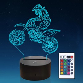 EUUPS Motocross 3D Lamp Motorcycle Night Light Dirt Bike Toys for Kids Boys Birthday Xmas Christmas Gifts for Kids Room Decoration Bedside Lamp Remote Control 16 Color Changing