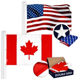 G128 Combo Pack: American USA Flag ToughWeave Series 5x8 Ft Single Sided & Canada Canadian Flag Double Sided 5x8 Ft Double ToughWeave Series | Both Embroidered Polyester, Brass Grommets