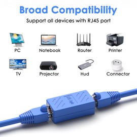 Dingsun Acoplador RJ45, acoplador en línea hembra a hembra Ethernet para Cat7/Cat6/Cat5/Cat5e Adaptador extensor de cable Ethernet (10 unidades, azul)