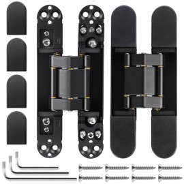 2pcs 6 inch Stainless Steel Hidden Door Hinges - Invisible Hinges for Doors, 180 Degree Swing Concealed Hinges, 3 Way Adjustable & Heavy Duty (Black)