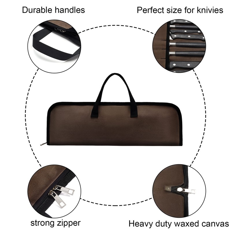 QEES Knife Roll,Heavy Duty Knife Bag,Waxed Canvas knife Case with
