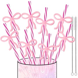 24 Reusable Crazy Drinking Straws for Kids Pink Bow Birthday Party Supplies