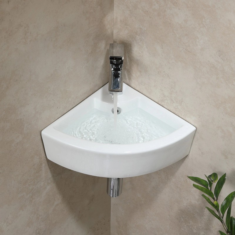HOROW Wall-Mount Corner Bathroom Sink 18 '' White Ceramic Washing