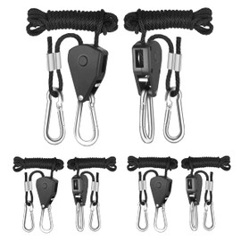 YSSOA 2 Pairs 1/8 inch Grow Light Hangers Adjustable Heavy Duty Rope Hanger for Grow Light Fixtures & Garden, 8 Feet Long & 150lbs Weight Capacity Black