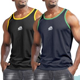 AIMPACT Men Athletic Workout Tank Tops Mesh Quick Dry Fitness Running Gym Muscle Sleeveless Shirts DarkBlueBlack L