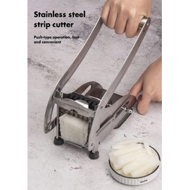 French Fry Cutter, Stainless Steel Potato Cutter, Potato Slicer, Includes 2 Blade Size Cutter Options and No-Slip Suction Base, Perfect for use with Air Fryer