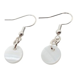 THEPRETTYBITS White Mother of Pearl Earrings, Natural Shell Slice, Round Disc, Dangle Drop Handmade Minimalist Boho Chic Statement (1 cm disc diameter)