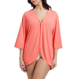 baleaf Women's Beach Cover Up UPF 50+ 2025 Lightweight Cardigan 3/4 Sleeve Sun Shirts SPF Sun Wrap with Pocket, Pink, Medium