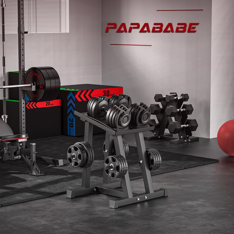 PAPABABE Adjustable Dumbbell Rack with 1 inch Plate Tree, Heavy-Duty