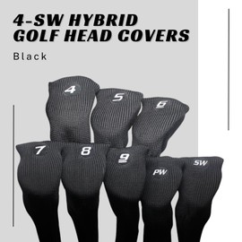 Majek All Hybrid Head Cover Golf Club Black Sleek Tight Fit Headcover Set 4-SW Acrylic Head Covers 4 5 6 7 8 9 PW SW Easy to See Large White Embroidered Numbers