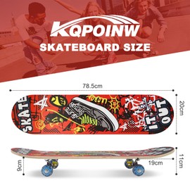 Kqpoinw Standard Skateboards with Colorful Flashing Wheels for Beginners, Kids,Teens, 7 Layer Maple Complete Skateboard for Girls Boys, 31" x 7.8" Double Kick Concave Kids skateboard with Skate T-Tool