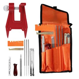 10 Piece Chainsaw Set Chainsaw Keeping Holder Chain Maintenance Tool 3 Types of Round File 0.16 inch (4.0 mm) / 0.19 inch (4.8 mm) / 0.2 inch (5.5 mm) Cutting Watch Gauge, Cutting Bracket, Wood