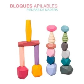 Juego Piedras Bloques Apilables Montessori Didactico Madera                                                                                           